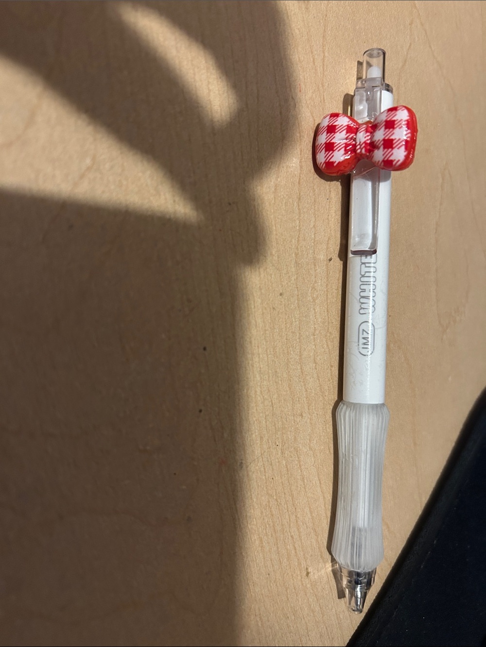 White Gel Pen with Red Check Bow Clip - Home Office Accessory